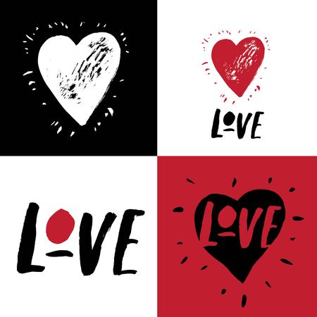 Love hand-drawn lettering design. For  greeting card, poster, festive card, invitation. Valentines day design. Vector illustration.のイラスト素材