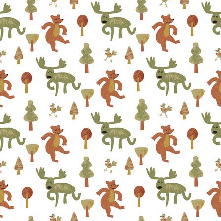 Seamless pattern with, moose. Vector illustration. For packaging design, Wallpaper, prints on fabricのイラスト素材
