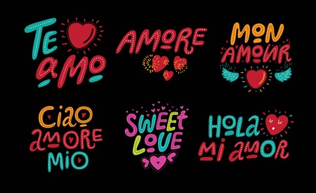 Hand-drawn lettering set with love motivation quotes. For card, social media banner, wedding invitation. Valentines Day designのイラスト素材