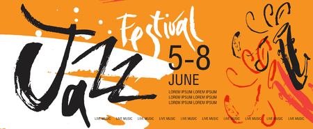 Vector Jazz festival  leaflet, ticket or invitation template. Hand drawn illustration and lettering. Calligraphic style. Perfect for music events, jazz concerts, music store.のイラスト素材