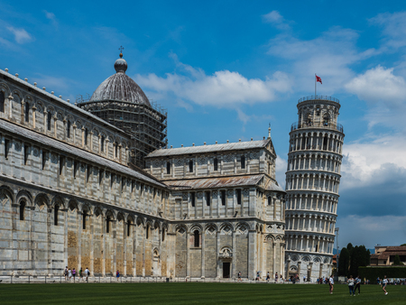 Famous Leaning Tower of Pisa against the blue skyの写真素材