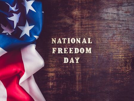 National Freedom Day. Beautiful greeting card. Brown, isolated background, close-up, view from...