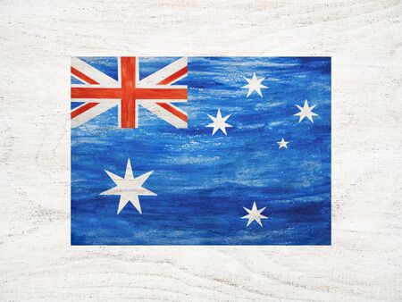 Beautiful, bright card with congratulations on the national holidays of Australia. Isolated background, close-up, view from above. Congratulations for relatives, friends and colleaguesの写真素材