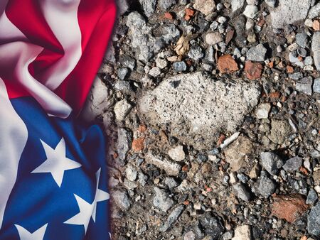 American Flag. Beautiful greeting card. Close-up, view from above. National holiday concept. Congratulations for family, relatives, friends and colleaguesの写真素材