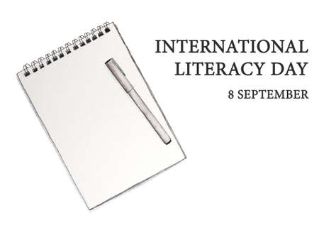 International Literacy Day. Beautiful card. Close-up, view from above. Holiday preparation concept....