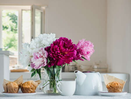 Fresh homemade pastries. Close up, side viewの写真素材