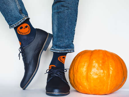 Mens legs, trendy shoes and bright socksの写真素材