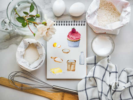 Cooking for homemade cakes. Delicious and healthy foodの写真素材