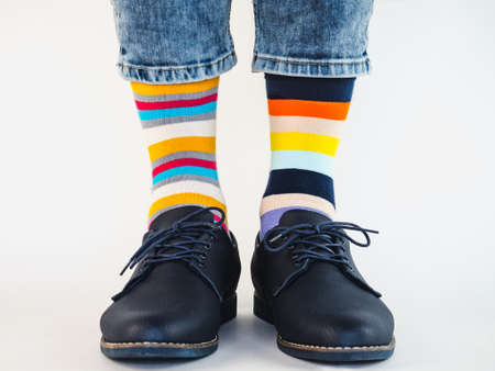 Mens legs, trendy shoes and bright socksの写真素材
