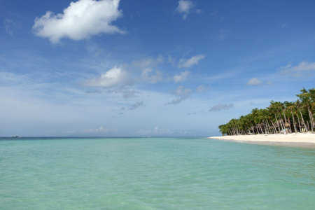 Stunning views of empty beaches of the wonderful island. Beautiful landmark. Clear, sunny day, warm sunlight. No people, outdoors. Concept of leisure and travelの写真素材