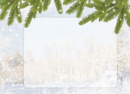 Blue card for the holiday on the winter backgroundの写真素材