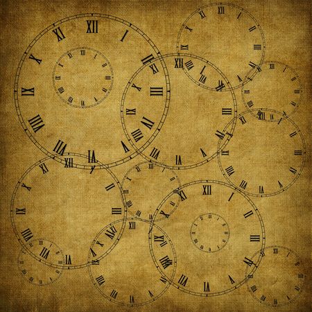 Vintage card from old paper and clock on the abstract background