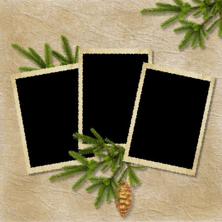 Card for the holiday with branches and balls on the abstract backgroundの写真素材