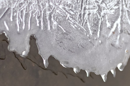 Background from ice on the surface of the pond. Winter season.