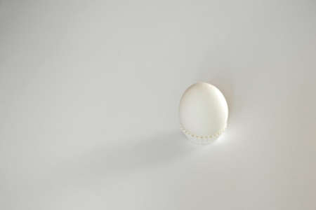 White egg on a white isolated background with shadow. Ingredient.Healthy food.Easterの写真素材