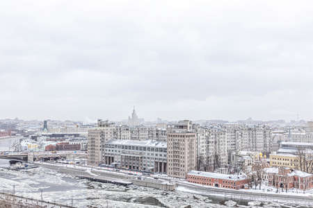 Panorama of Moscow in winter, city view, residential buildings from a bird's eye view. Observation deckのeditorial素材