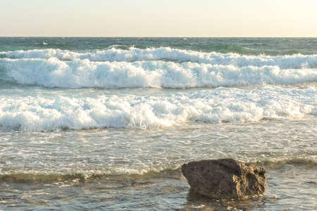 The coast of the Mediterranean Sea. The waves. The horizon. Sky and sea in summer.の写真素材