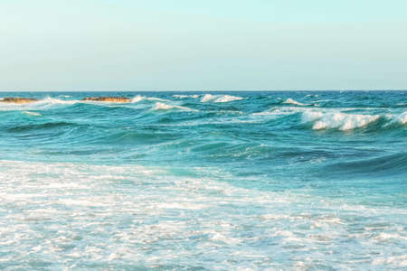 The coast of the Mediterranean Sea. The waves. The horizon. Sky and sea in summer.の写真素材