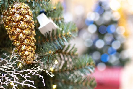 Christmas background of a Christmas tree decorated with Christmas toys.Winter holidays. new yearの写真素材