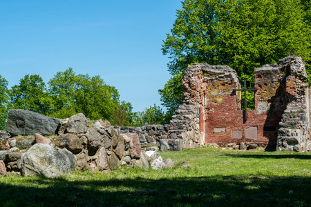 Ruins of an old catholic church, fragment of a wallのeditorial素材