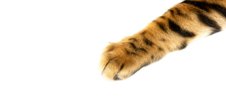 Bengal cat paw close up isolated on white background, golden bengal pawの写真素材
