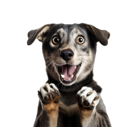 Funny dog muzzle on a white background. Generative AI.の素材