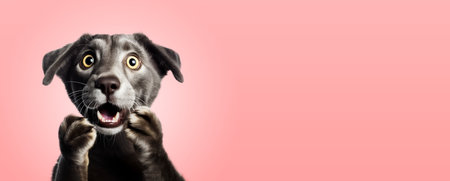 Funny dog muzzle on a colored background. Copy space. Generative AI.の素材