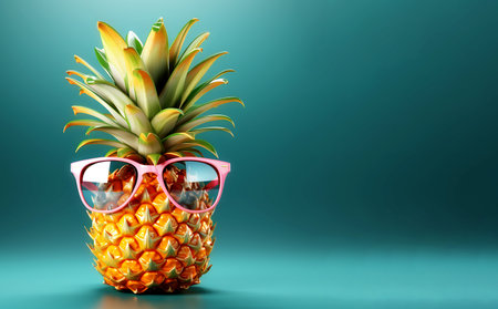 Pineapple in sunglasses on a colored background. Generative AI.の素材