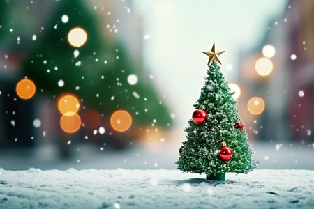 Decorated Christmas tree. Christmas background with copy space. Generative AI.の素材