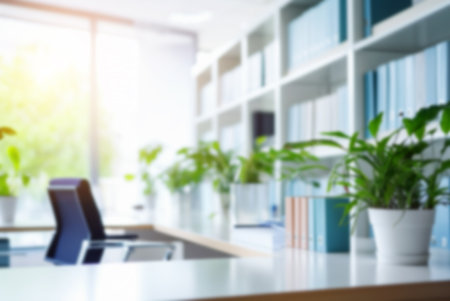 Beautiful blurred light modern office background. Business workplace concept. Copy space.の写真素材