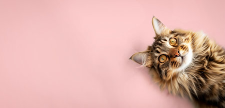 Maine Coon cat on a colored background. Copy space. Generative AI.の素材