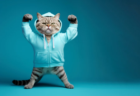 Portrait of a fitness athlete cat in sportswear created by Generative AI.の素材
