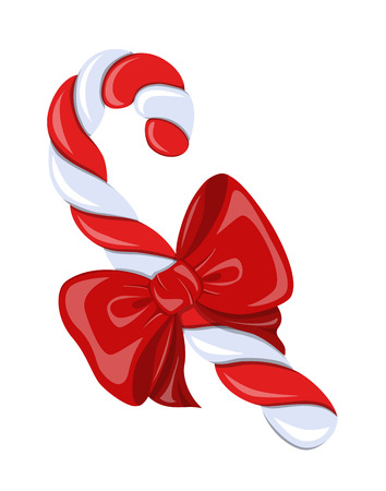 Beautiful,colorful,striped, twisted spiral candy cane and red satin bow on white background.Symbol Christmas holiday.のイラスト素材
