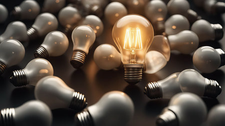 Glowing glass light bulbs - 3D illustrationの写真素材