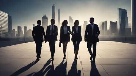 Silhouettes of businessmen in a professional environmentの写真素材