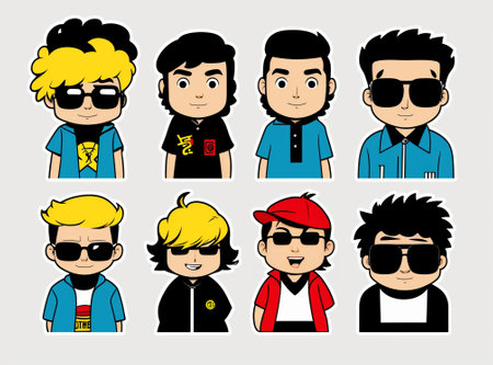 set of cool men avatars with different hairstyles. vector illustrationの素材