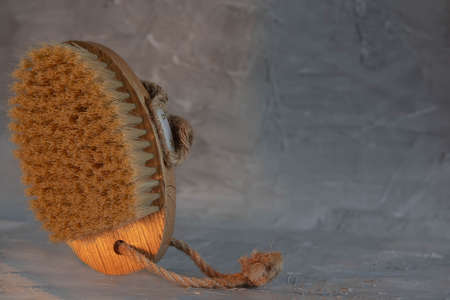 Wooden body massage brush, anti-cellulite massage, massage brush, healthy body concept, body careの写真素材