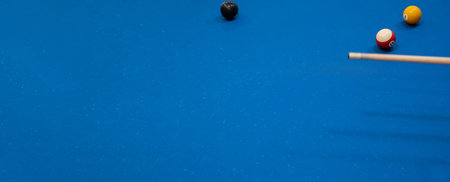 Multicolored billiards, billiard balls on a blue table, colored balls on a billiard table, Russian billiards, play snooketの写真素材