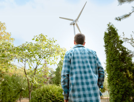 Wind turbine design engineer works on improving turbine strength, stability, and durability during operation.の写真素材