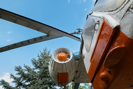 A helicopter once at the peak of technology, now a model of excellence and a reminder of past achievements.の写真素材