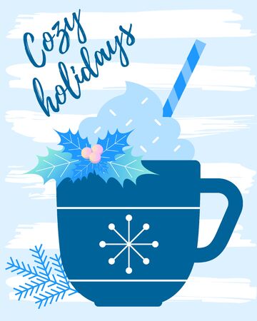 Christmas Hot Drink. Hot chocolate. Cup of hot cocoa. Seasonal winter drink.のイラスト素材