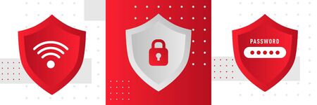 Abstract red security concept with shield. Cyber password security illustration.のイラスト素材