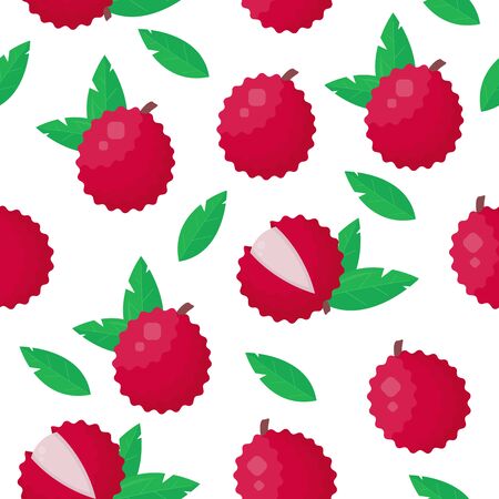 Lychee Seamless Pattern. Lychee background with leafs.のイラスト素材