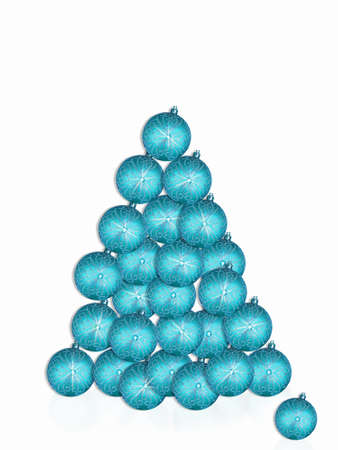 Christmas tree made of blue balloons, isolated on a white background. Decor, object.の写真素材