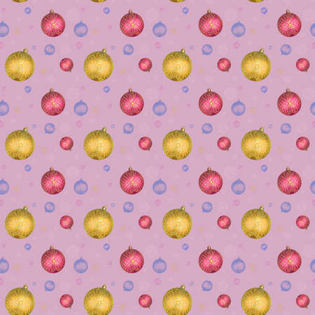 Winter Christmas and holiday seamless patterns of gold and red balls on a colored background. Texture, textile, paper.の写真素材