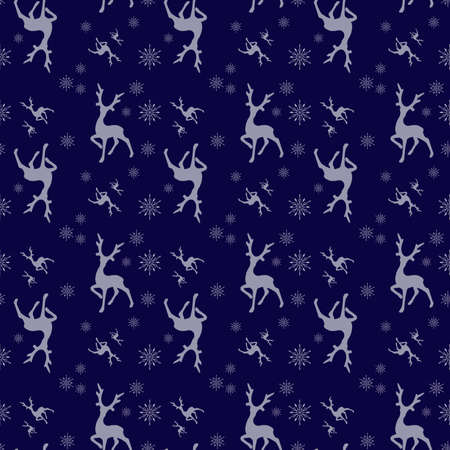 Winter Christmas and holiday seamless deer patterns on a blue background. Texture, textile, paper.の写真素材