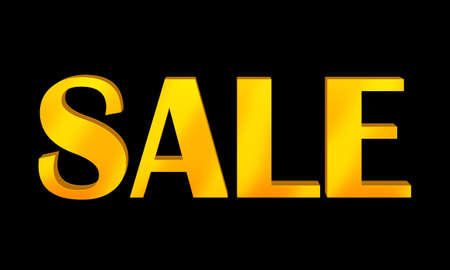 Sale. Isolated bright yellow text on a black background. Banner or flyer, leaflet.の写真素材