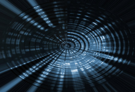 Abstract technical background of blue-black color or glass eye or oval disk. The spiral.の写真素材