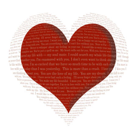 Red heart and heart from the text. Isolated on a white background, illustration. valentine's day.の写真素材