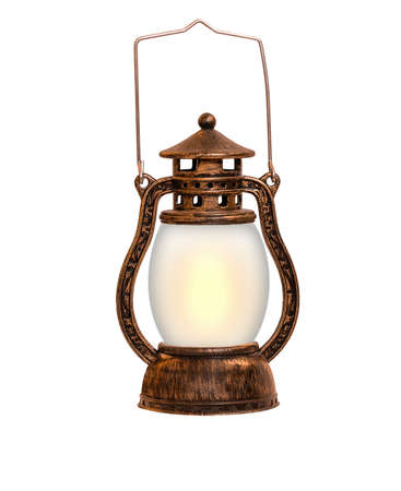 Vintage vintage lamp. ... Rusty, covered with patina. Wire handle. Isolated on a white background.の写真素材